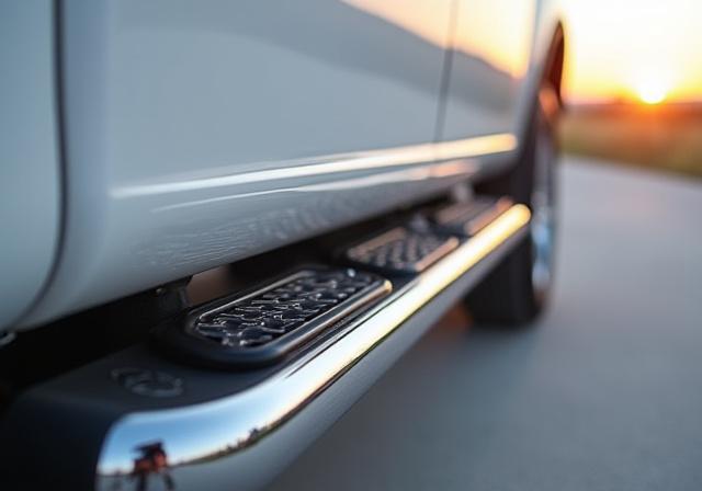Shiny chrome step bars installed on a truck