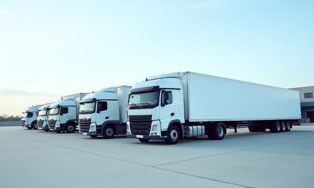 Lineup of commercial fleet trucks
